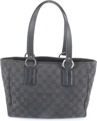 Gucci Black Leather Canvas Handbag Shoulder Bag Tote Bag (Pre-Owned)