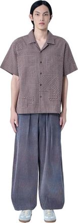 Story mfg. Checkered Short Sleeve Shirt - Heren - Korte mouwen Overhemden - Bruin - M - Katoen - Overhemden