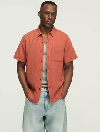 Lucky Brand Mens Short Sleeve Double Gauze Shirt