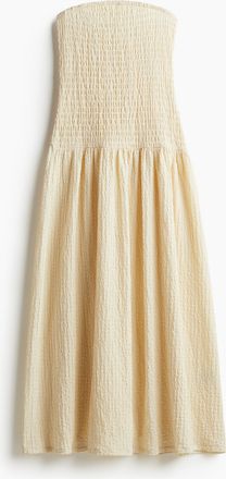 H&M Gesmoktes Bandeau-Kleid - Beige