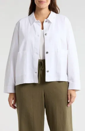 Eileen Fisher Classic Collar Organic Cotton & Organic Linen Jacket in White at Nordstrom, Size 3 X
