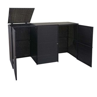 Hhg [nunca Usado] Cubo De Basura 3 Cubos Hhg-261, Cubo De Basura Cubo De Basura, Poly Rattan 3x120l, Negro