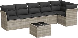 vidaXL vidaXL 7 Piece Garden Sofa Set with Cushions Light Grey Poly Rattan
