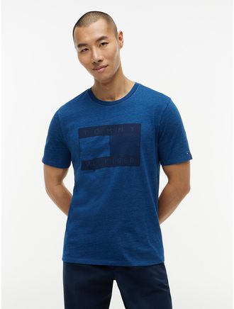 Tommy Hilfiger Mens Indigo-Dyed Flag Logo T-Shirt - Blue - XXXL