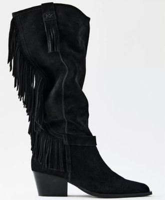 Free People Womens Faith Fringe Western Boots In Black Suede