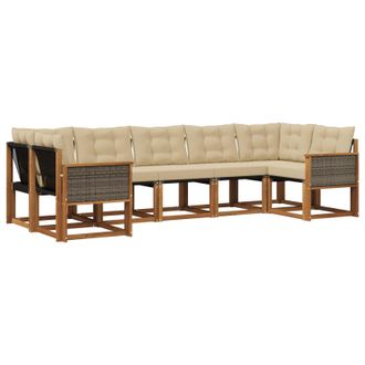 vidaXL Conjunto De Sof&aacute;s De Exterior Con Coj&iacute;n 7 Pcs Natural Y Beige Vidaxl