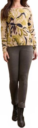 Tribal Kiwi Leaf Cable Knit Crew Neck Sweater In Cream