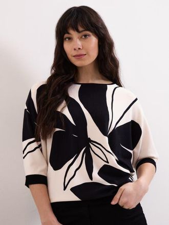 Phase Eight Printed Round Neck Knit Faith Jumper in Black/ivory at Nordstrom, Size X-Small