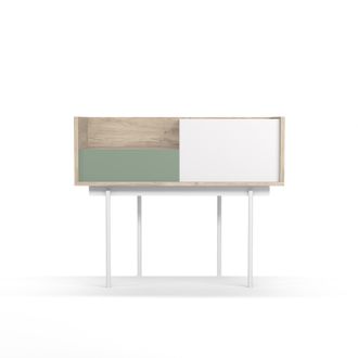 HERDASA Consola De Entrada Fabricada En Melamina Con Patas Met&aacute;licas, Modelo Diplomat (671) De Herdasa. Roble-verde-blanco