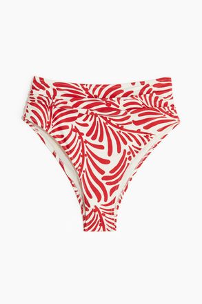 H&M Cheeky Bikinihose High Waist - Weiss/Rot Gemustert