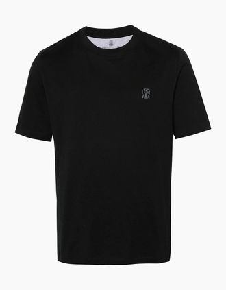 Brunello Cucinelli Mens Classic Branded Cotton T-Shirt Black - Size: 38