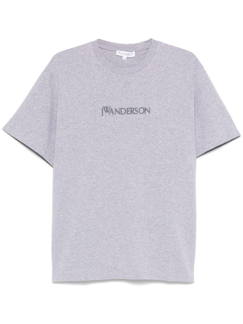 【送料&関税込】J.W. Anderson Grey Crewneck T-shirt With Log Gray Logo Embroidery T-shirt by JW Anderson on Sale