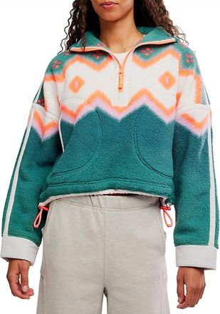Free People Mountain High Printed 1/2 Zip Fleece Pullover In Soft Glow Green Glow