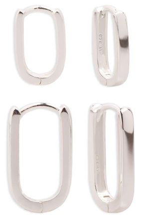 Argento Vivo Set of 2 Oblong Hoop Earrings at Nordstrom