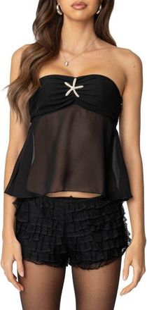 Edikted Starfish Embellished Strapless Top in Black at Nordstrom, Size X-Small