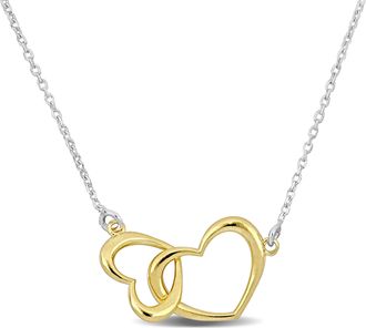 Mimi & Max Yellow Double Heart Charm Necklace in Sterling Silver - 16.5 +1 in