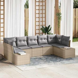 vidaXL Vidaxl - Conjunto De Sof&aacute; De Jard&iacute;n Con Coj&iacute;n 7 Pcs Beige Y Gris Claro