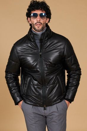 D'Arienzo Piumino in pelle nera uomo versione corta oversize DArienzo, Seleziona Taglia L-XL, Colore Nero
