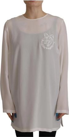 Dolce & Gabbana Zijden blouse met ronde hals - Dames - Blouses - Wit - S - Overhemden