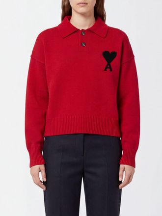 Ami Polo in maglia di cotone a maniche lunghe con logo Ami de Coeur