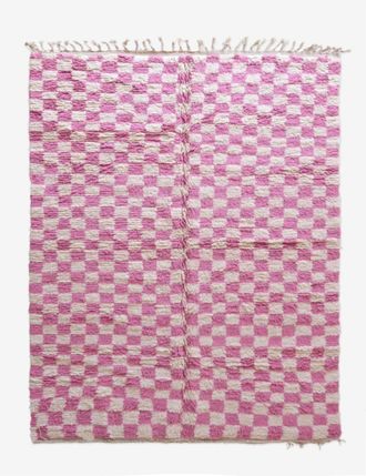 AFK Living Alfombra bereber marroqu&iacute; en lana a cuadros rosa 217 x 292 cm