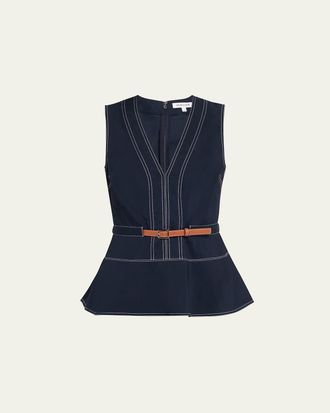 Veronica Beard Nickelby Belted V-Neck Top