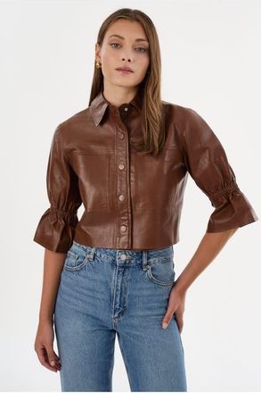 LaMarque Carolina | Leather Ruffle Sleeve Jacket in Luggage at Nordstrom, Size X-Small