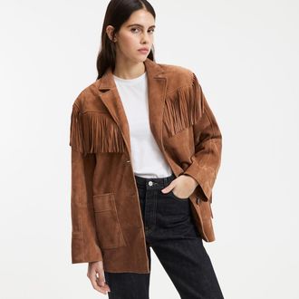 La Redoute Collections Recht jasje met franjes, van geitenleer