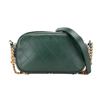 Chanel Pre-owned Stitched Calfskin and Grosgrain Button Up Double Zip Camera Bag - Dames - Pre-owned - Groen - Maat: ONE Size Leer
