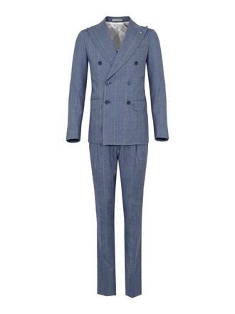 Corneliani Light blue striped linen and wool blend dress
