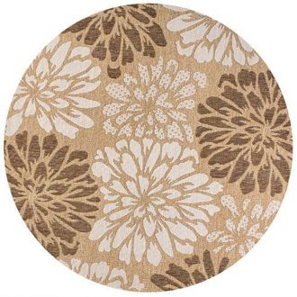Jonathan Y Designs Zinnia Modern Floral Textured Weave Indoor/Outdoor Round Area Rug in Brown/cream at Nordstrom, Size 5Ft 0In X 5Ft 0In