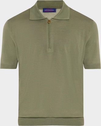 Stefano Ricci Mens Quarter-Zip Short-Sleeve Polo Sweater