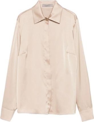 D.exterior Classic Collar Satin Shirt - Dames - Overhemden - Beige - XL - Satijn - Overhemden