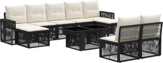 vidaXL Conjunto De Sof&aacute;s De Jard&iacute;n 10 Uds. Negro Y Blanco Crema Vidaxl