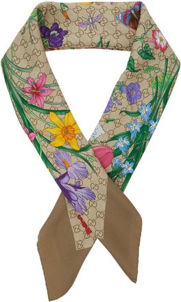 Gucci Womens Silk Twill Scarf Beige Scarfs