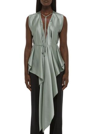 Helmut Lang Scarf Drape Detail Reversible Silk Top in Aqua Gray at Nordstrom, Size Medium