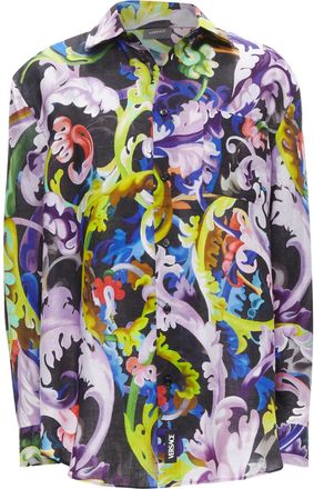 Versace 2021 Runway Baroccoflage colorful baroque floral linen shirt EU39 M