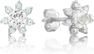 MAX + STONE 14k Yellow or White Gold Gemstone and 4mm Diamond Flower Halo Stud Earrings