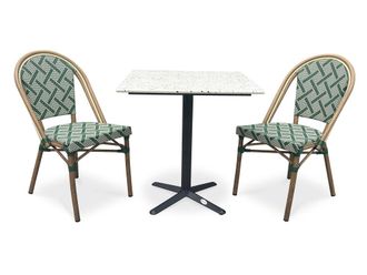 DCB Garden Conjunto de comedor de jard&iacute;n de 2 plazas de acero y terrazo