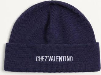 Valentino Garavani Beanie Knitted Chez Valentino In Lana Uomo BLU UNI