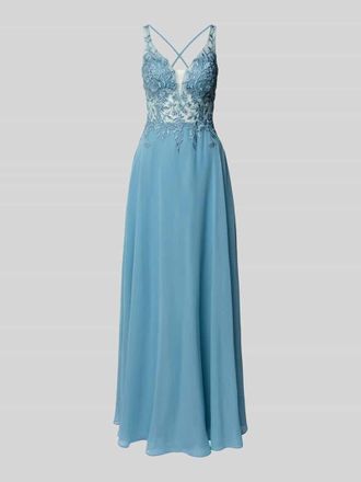 Luxuar Luxuar Abendkleid mit Spitze und Strasssteinbesatz in Rauchblau, Gr&ouml;&szlig;e 32
