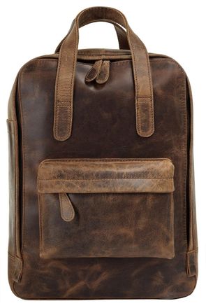 Bagan Laptoprucksack BAGAN, Gr. B/H/T: 40cm x 30cm x 10cm, onesize, braun, Leder, Rindsleder, Retro, Rucks&auml;cke Laptoprucksack, echt Leder