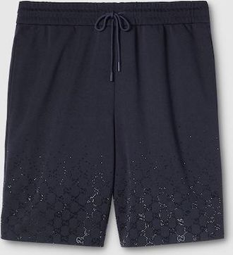 Gucci Technical Jersey Shorts With Crystals, Size XXXL, Blue, Ready-to-wear