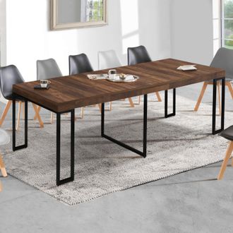 IDMarket Idmarket - Consola Extensible Toronto, 14 Plazas, 300 Cm, Madera Oscura, Dise&ntilde;o Industrial