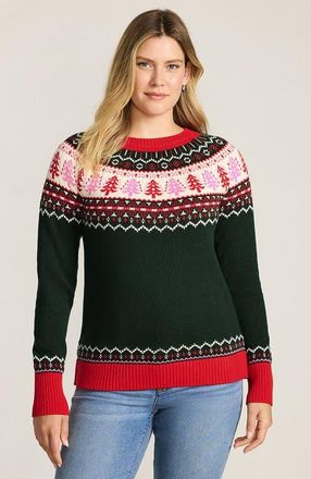 Lands End Drifter Jacquard Raglan Crew Neck Sweater in Trees/green And Red at Nordstrom, Size X-Large P