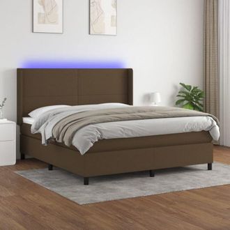 vidaXL Vidaxl - Cama Box Spring Colch&oacute;n Luces Led Tela Marr&oacute;n Oscuro 160x200cm