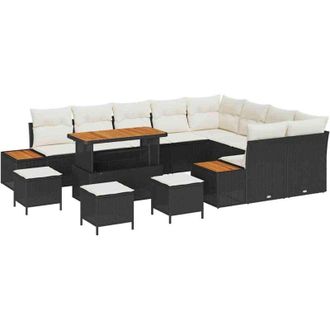 vidaXL Conjunto De Sof&aacute; De Jard&iacute;n Con Coj&iacute;n 13 Pcs Negro Polirat&aacute;n Vidaxl