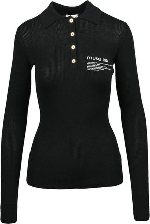 Elisabetta Franchi Black Wool-Blend Fitted Polo Knit