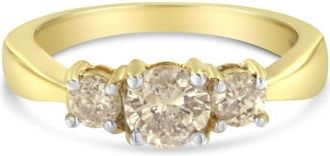 House of Brilliance 10K Yellow Gold Three Stone 1.0 Cttw Diamond Band Ring at Nordstrom, Size 7.75