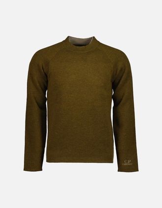 C.P. Company Mens Double Crewneck Embroidered Cuff Logo Knit - Green - Size: 48